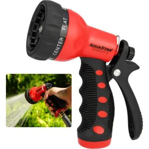 imageAQUASTAR AS73371 7Pattern Rear Trigger Nozzle Orange Hose Water Sprayer Lawn Yard GardenRed
