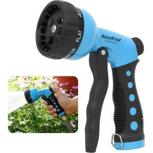 imageAQUASTAR Blue Garden Hose Heavy Duty Metal High Pressure FrontTrigger 7Pattern Nozzle Sprayer for Garden Lawns Plantes Showering PetsampampOutdoor fun Cleaning and Car WashingBlue