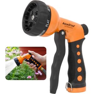 imageAQUASTAR Blue Garden Hose Heavy Duty Metal High Pressure FrontTrigger 7Pattern Nozzle Sprayer for Garden Lawns Plantes Showering PetsampampOutdoor fun Cleaning and Car WashingOrange