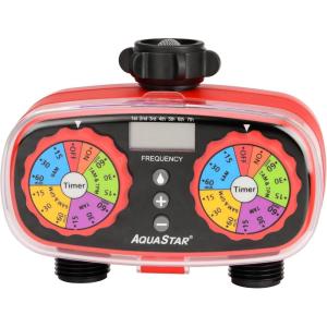 imageAQUASTAR TwoZone Hose Watering Timer Yellow Automatic Irrigation for Lawn Garden Yard Two OutletsRed
