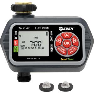 imageEden 93411 1Zone Digital Water Timer with LCD Display  Programmable Sprinkler System Manual Watering Rain Delay and Moisture Sensor Compatibility1 Zone
