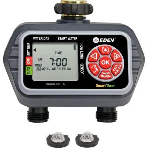 imageEden 93411 1Zone Digital Water Timer with LCD Display  Programmable Sprinkler System Manual Watering Rain Delay and Moisture Sensor Compatibility2 Zone