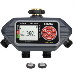 imageEden 93411 1Zone Digital Water Timer with LCD Display  Programmable Sprinkler System Manual Watering Rain Delay and Moisture Sensor Compatibility4 Zone
