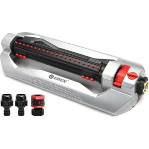 imageEden 94116 Heavy Duty Metal 3Way Oscillating Sprinkler for Large Lawn and Garden WQuick Connect Starter Set