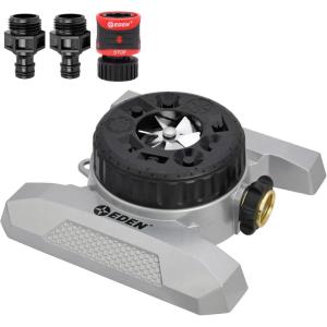 imageEden 94134 2Pattern Turbo Gear Drive Sprinkler for Yard wQuick Connect Starter Kit Flow Control with Removable Filter 360 Degree Coverage9 Pattern with Metal Base