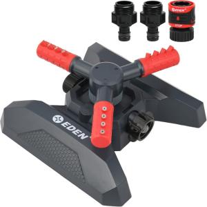 imageEden 94141 Adjustable 360 Revolving Sprinkler for Lawn and Garden  15 Nozzles 5quot Riser Spike BaseOn Weighted Base