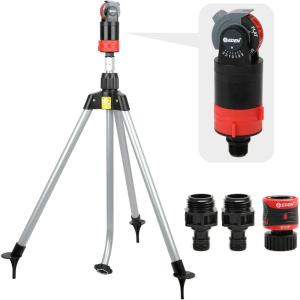 imageEden 94156 PRO Metal Telescoping Tripod Adjustable 6Pattern Mobile Rotary Gear Drive Garden Sprinkler for Yard WPremium Quick Connect Starter SetUpgraded Tripod