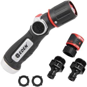 imageEden 96845 Pro Metal ThumbControl Straight 4Pattern Turbo Nozzle WQuick Connector Starter Set High Pressure Garden Sprayer for Hose4 UNIQUE SPRAY PATTERNS