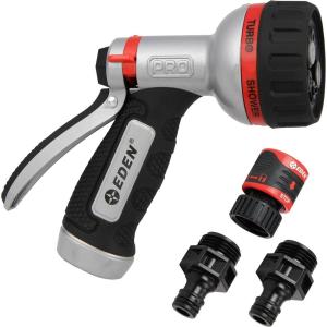 imageEden 96845 Pro Metal ThumbControl Straight 4Pattern Turbo Nozzle WQuick Connector Starter Set High Pressure Garden Sprayer for Hose6Pattern Rear Trigger