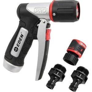 imageEden 96845 Pro Metal ThumbControl Straight 4Pattern Turbo Nozzle WQuick Connector Starter Set High Pressure Garden Sprayer for HoseFront Trigger 4 Pattern