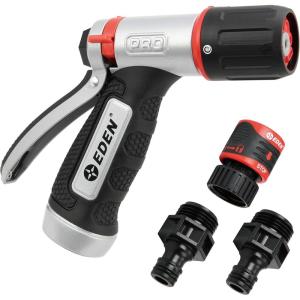 imageEden 96845 Pro Metal ThumbControl Straight 4Pattern Turbo Nozzle WQuick Connector Starter Set High Pressure Garden Sprayer for HoseRear Trigger 4 Pattern