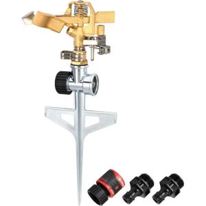 imageEden 94147 Brass Impulse Sprinkler with Step Spike Gear Drive Heavy Duty Gardening Watering System GardenampLawns Coverage up to 5278sqft